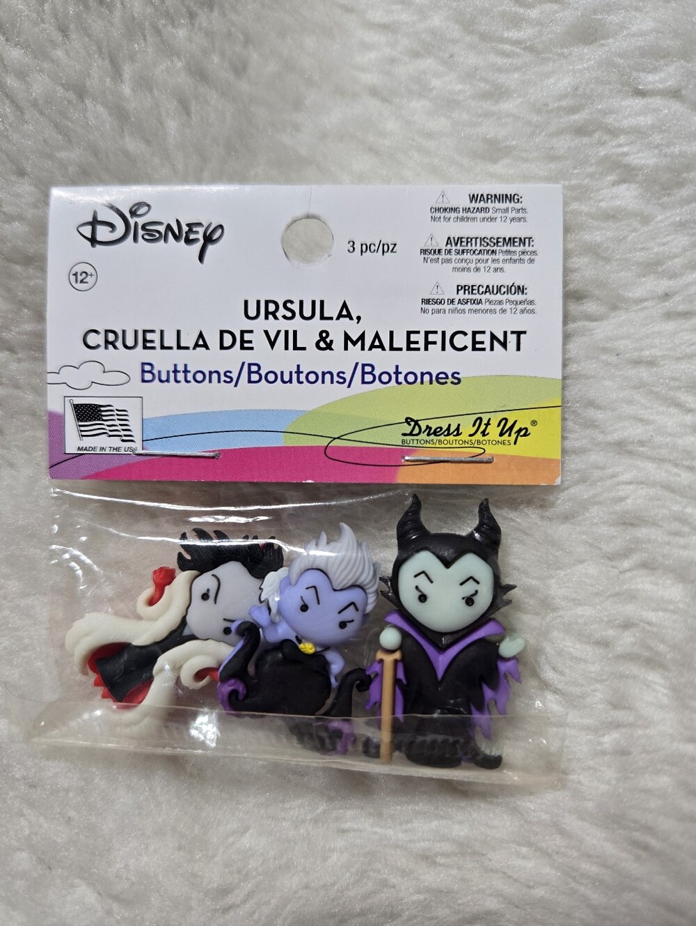 Disney Dress It Up Ursula, Cruella & Maleficent Buttons NIP
